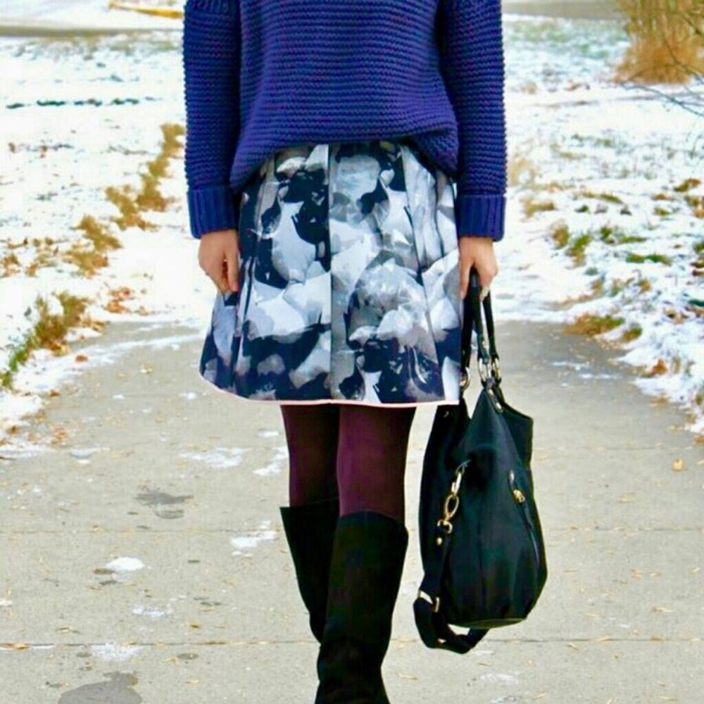 Black & Gray Floral Circle Skirt Pink Trim